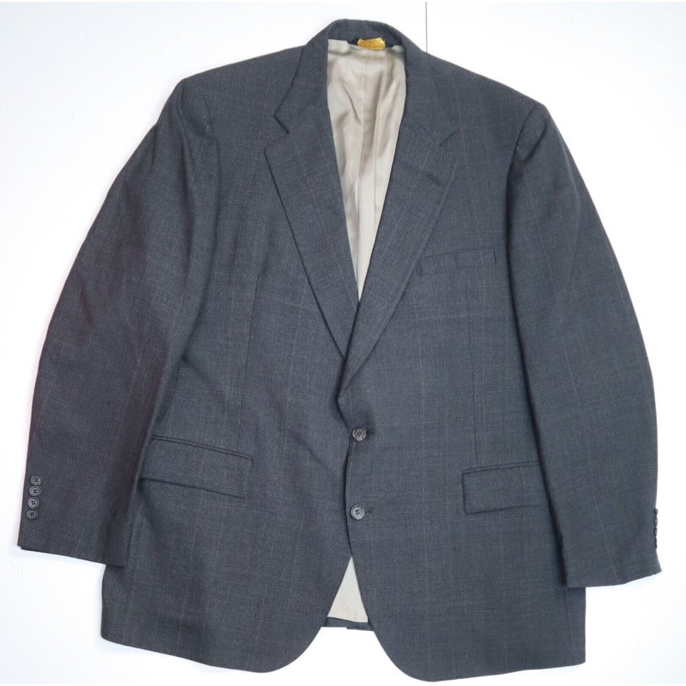 BLOOMINDALES PETERBOROUGH ROW - MEN'S GRAY PLAID WOOL BLAZER JACKET - SIZE 46L